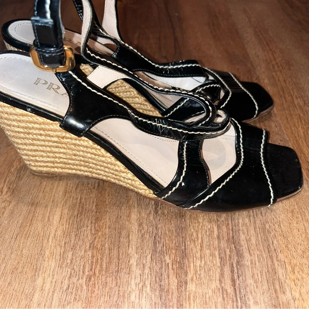Prada Black Wedge Sandals - Picture 3 of 7